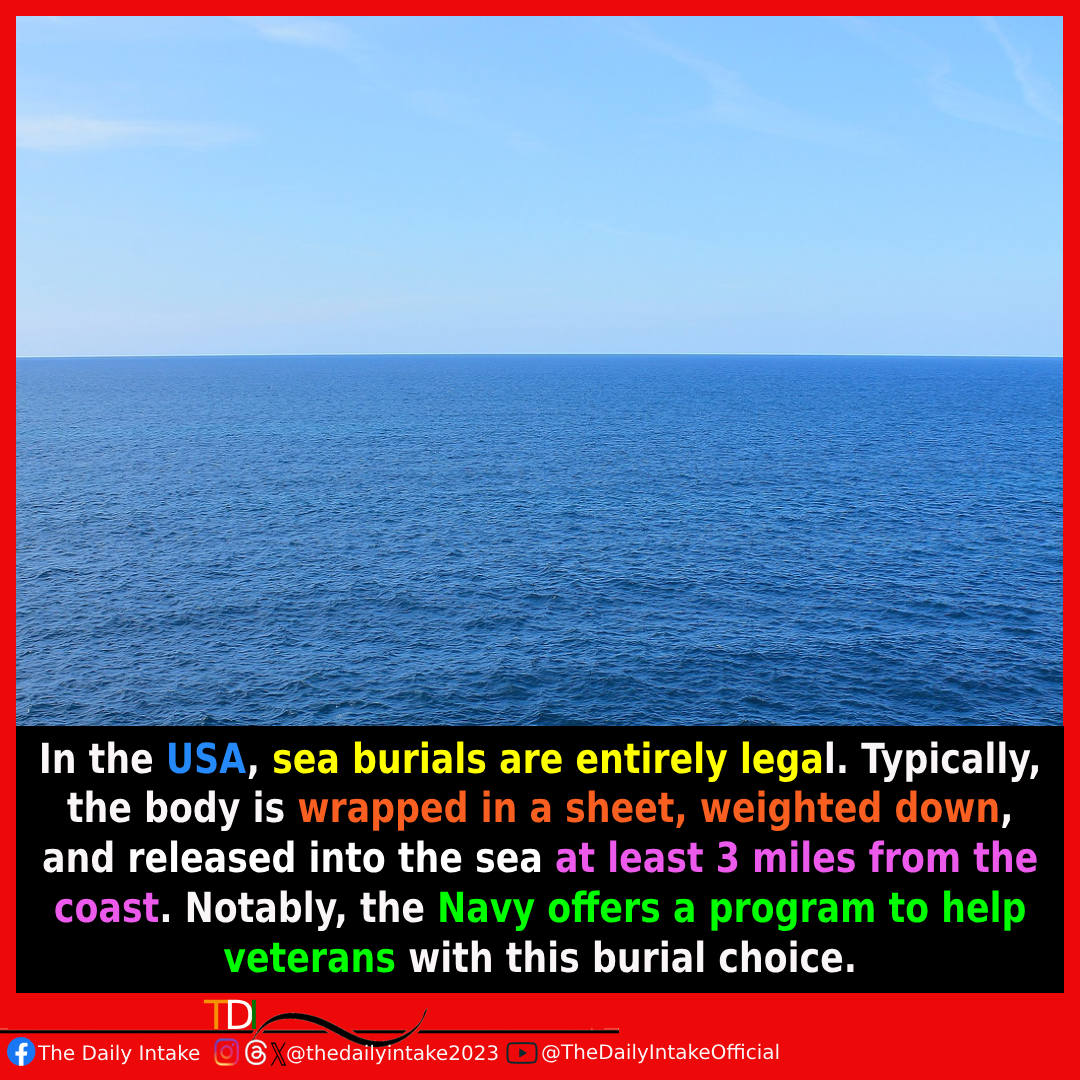 Did you know? The USA allows serene sea burials, even providing naval aid for its veterans. 🌊⚓ #FinalVoyage #SeaBurialUSA #EternalWaves #VeteransHonor #OceanicFarewell #SailBeyond #TheDailyIntake