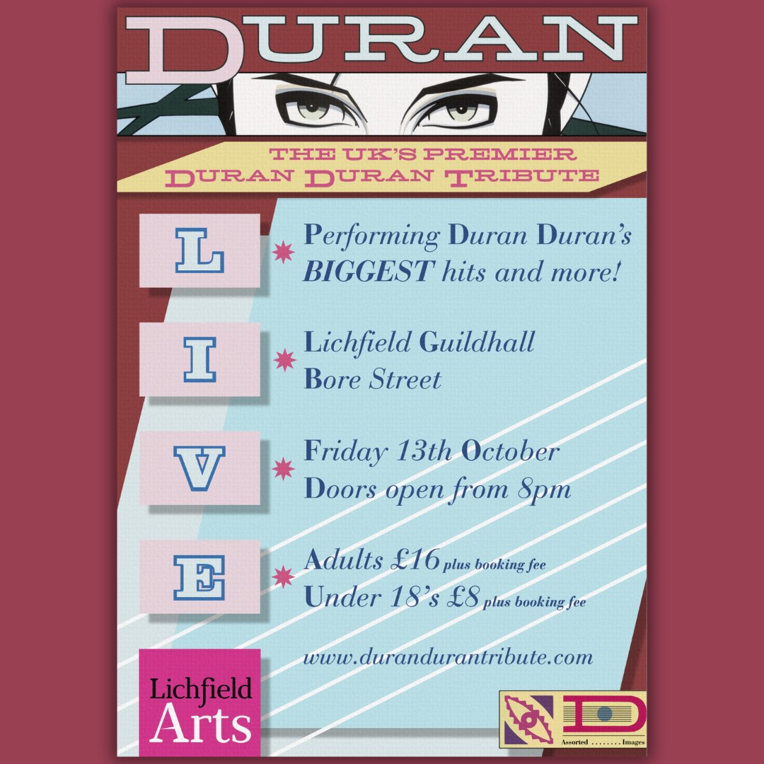'Duran' Live at Lichfield Guildhall on Fri 13 Oct - the UK’s premier Duran Duran tribute, brings their authentic energy to stage. Recreating the Wild Boys' pop rock sound, they've won hearts and rocked crowds. Travel back in time for iconic hits ticketsource.co.uk/lichfieldarts/…