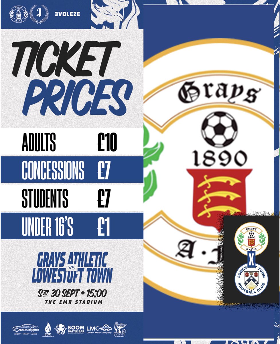 It’s Matchday!
GRAYS ATHLETIC v @LowestoftTownFC 
<a href="/IsthmianLeague/">The Pitching In Isthmian League</a> North
The EMR Stadium, Chadfields, Tilbury 
KO 3pm
Why not come along and enjoy a game of non league football with your family friendly supporter owned community football club.
ALL WELCOME
#UpTheAth
