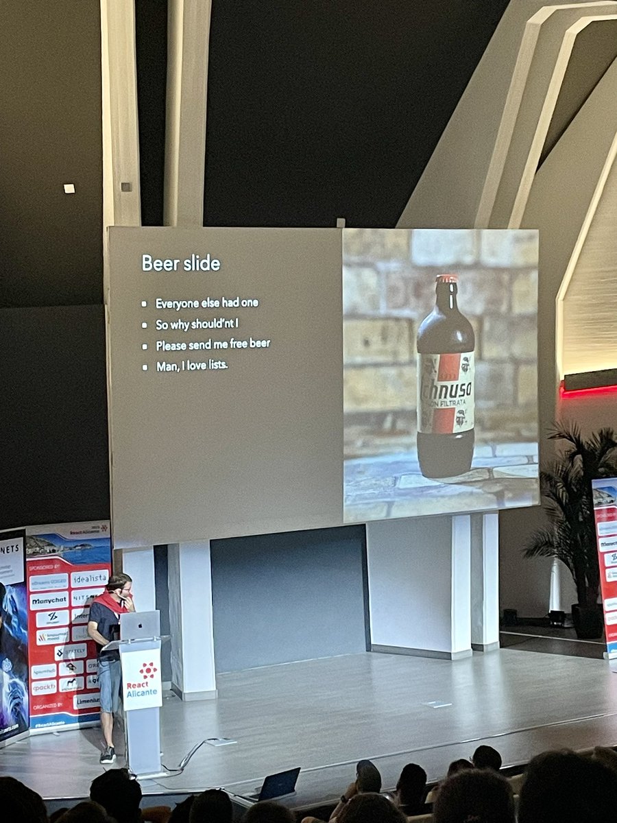 SabinaPsuj's tweet photo. Beer driven development 🍺 #insidejoke #beer #beerjoke
Great speech @MattiaManzati 🍝
#react #javascript #programming #spaghetti #alicante #reactalicante #workflow
at @ReactAlicante https://t.co/fFJ32P6Gmi