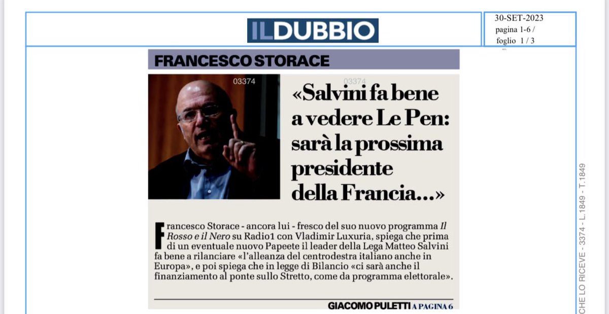 Storace's tweet photo. Intervista con #IlDubbio https://t.co/29BLpWAx4B
