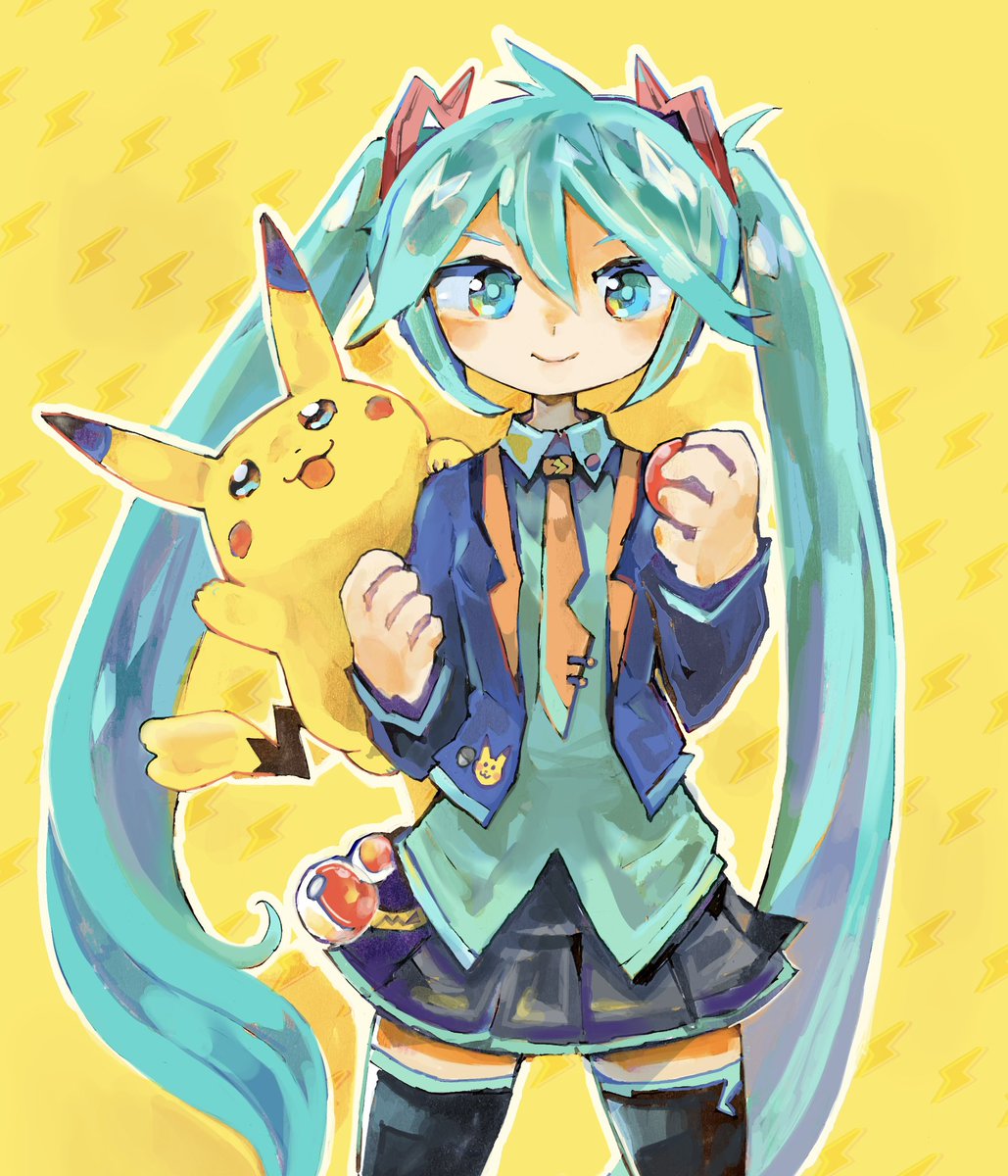 初音ミク ,ピカチュウ 「どっちもかわいんじゃ~~~」|やすらかEXのイラスト