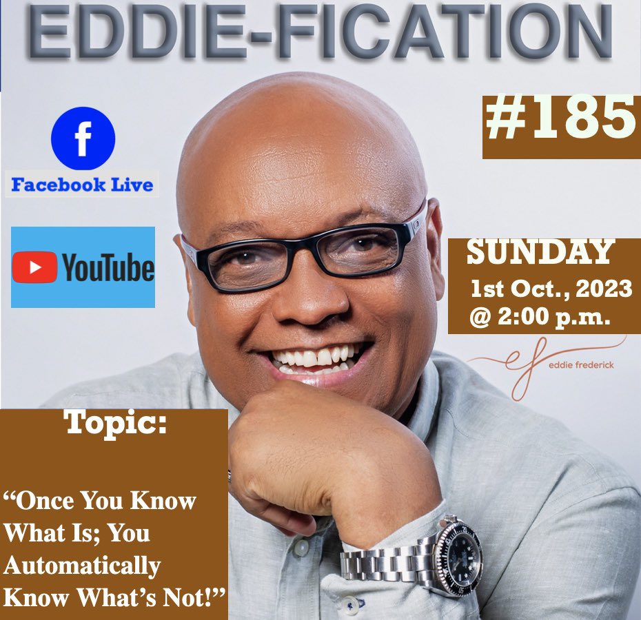 Hey Goodly Folks- 
We are on this Sunday @ 2 pm sharp.
Lots to address while you become aware and edified.
Peace ✌️ 
#efrederick
#eddiefication
#pullupyourchair
#onlypositivevibes
#forward
#staylifted