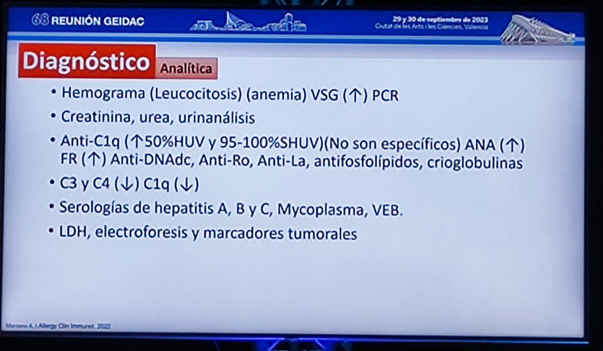 #Geidac2023 
Qué tenemos que solicitar en una sospecha de urticaria vasculitis? 
Dr. Espertino
