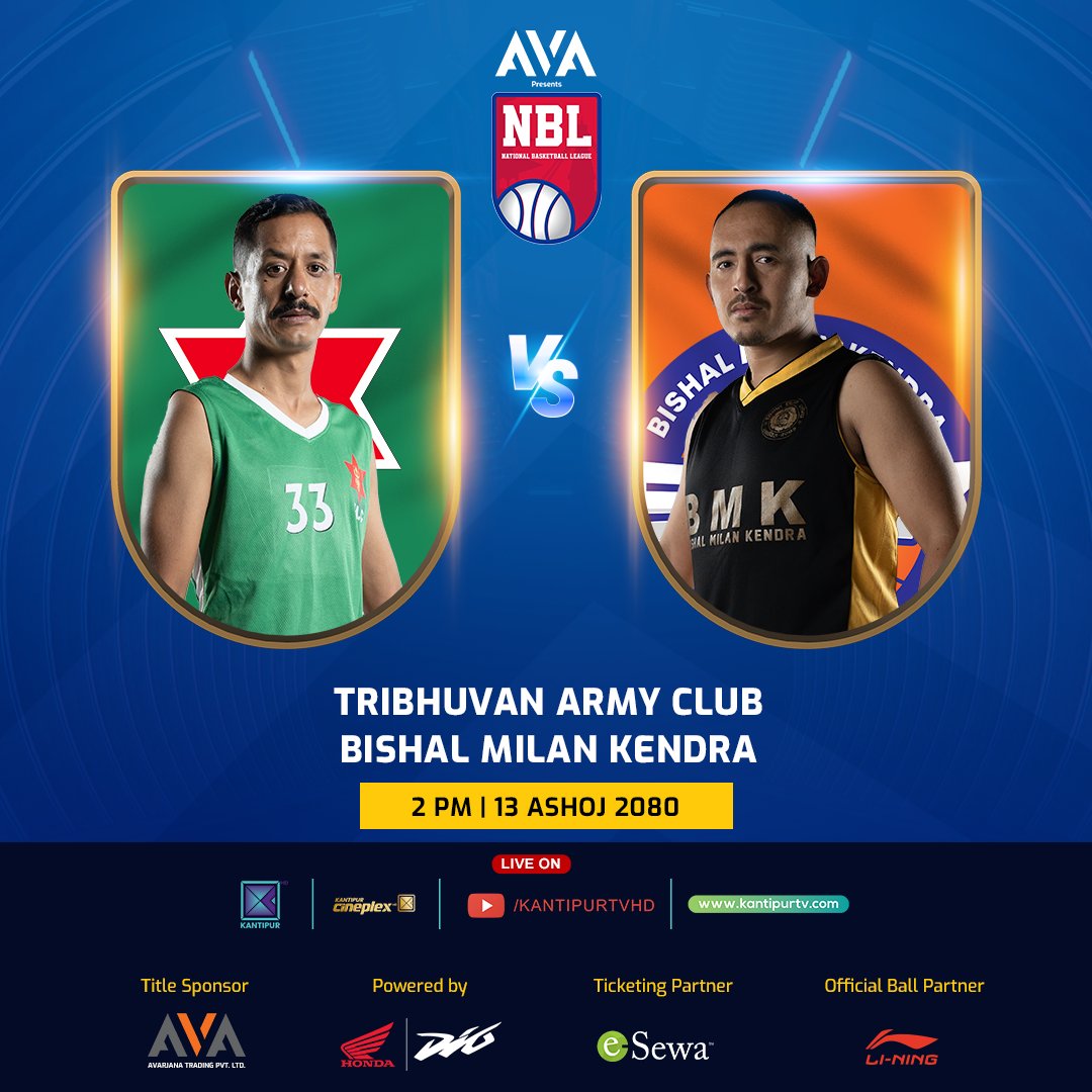 KantipurTVHD's tweet photo. Let the game begin 🔥🏀⛹️

Tribhuvan Army club vs Bishal Milan Kendra 🤙

Click the link below to watch live 👇
https://t.co/aBjxdtaHC5

#NBL #NBLNepal #KantipurTVHD #Basketball #NepaliBasketball #TimesInternationalCollege #TimesClub #KirtipurBasketballClub #KTVforSports https://t.co/IECRnjspdN