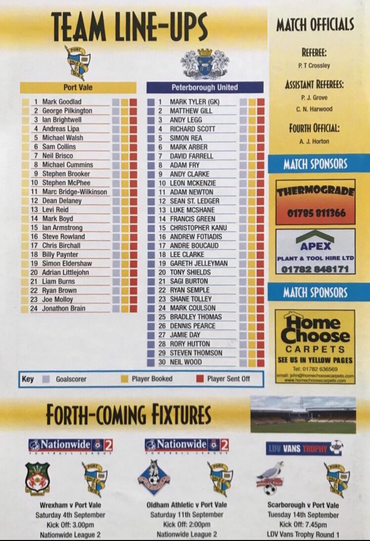 pvfcprogs's tweet photo. #OnThisDay 30/9/03
PORT VALE  3
McPhee 2, Collins
PETERBOROUGH UTD  0

Vale’s great start to the season saw them remain top of League 1 after victory over Peterboro at Vale Park. Steve McPhee celebrates scoring one of his two goals. Att 5,495 #portvale #pvfc https://t.co/mhh4savzJY