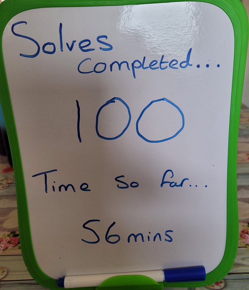 First update...
Solves started last night, now heading to CRUK to continue. 
Challenge will be completed in sections with regular breaks. This is a challenge of endurance using brain power and repetitive activity. Solves will be recorded using a CS timer to log the solves.
