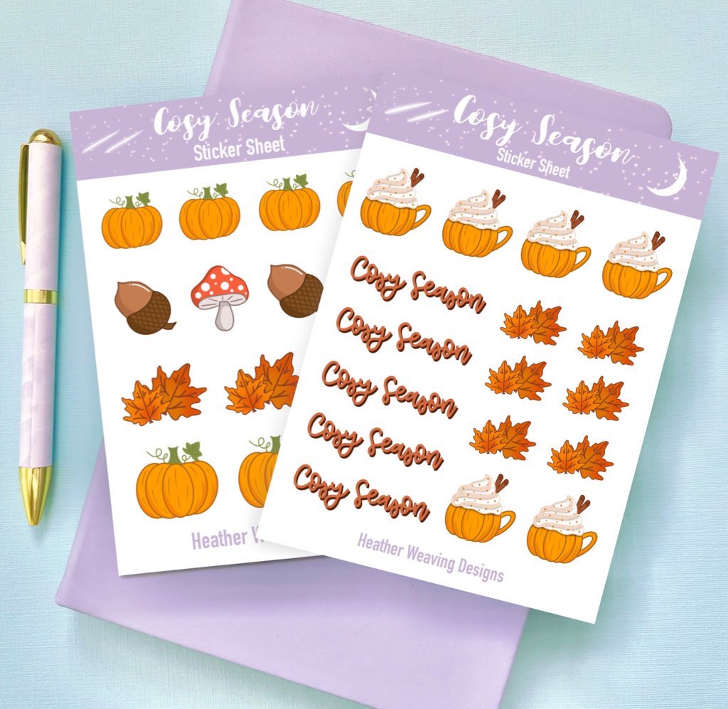 Cosy Season Planner Sticker Sheets 🧡🎃🍁 #UKGiftHour #UKGiftAM #halloween #autumn #autumnvibes #cosy #pumpkins #stickers #handmade #etsyuk #etsyshop #giftideas #shopsmalluk #shopindie heatherwdesigns.etsy.com/listing/153150…