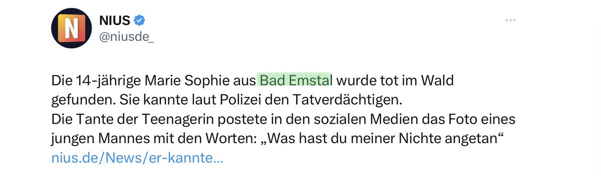 WeidelPress's tweet photo. Die #AfD wird sich zur Tötung der 14-Jährigen in #BadEmstal nicht äußern. Schließlich ist der Tatverdächtige kein Ausländer. https://t.co/f3JIIg76KK