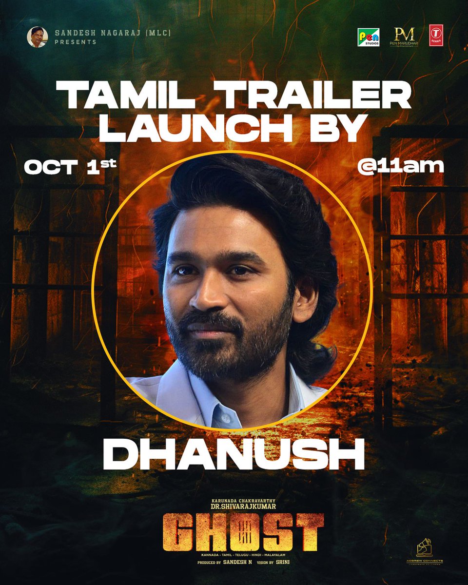 🎥 Actor Dhanush K Raja will be revealing the Tamil version trailer of 'Ghost' tomorrow at 11 AM. Get ready to be entertained! #Ghost #Dhanush #TrailerLaunch'