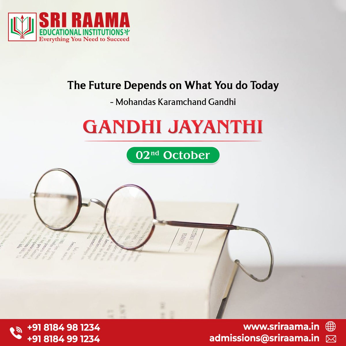 sriraamaeduinst's tweet image. Wishing you a serene Gandhi Jayanti! May the principles of truth and non-violence guide us toward a world of compassion and unity. Let's celebrate the spirit of peace and harmony.

#Sriraama #GandhiJayanti #PeacefulPath #TruthAndNonviolence #GandhiLegacy #HappyBirthdayBapu