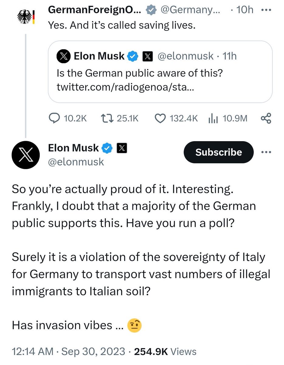 Diese überhebliche Antwort des Auswärtigen Amtes an Elon Musk sagt halt schon wieder alles über diese linke Klientel aus, die tatsächlich denkt, dass ihre völlig bornierte, ignorante Haltung in der Migrations- und Asylpolitik etwas mit „Moral“ tun hätte.    

Die halten sich