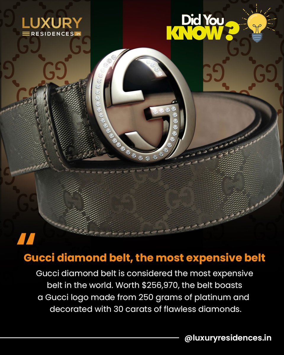 Introducing the world's most expensive belt - the Gucci Diamond Belt. This opulent masterpiece is valued at a staggering $256,970.  
.
#GucciDiamondBelt #LuxuryFashion #OpulenceUnleashed #DiamondsAndPlatinum #FashionGoals #UnmatchedElegance #PricelessStyle #luxuryresidences