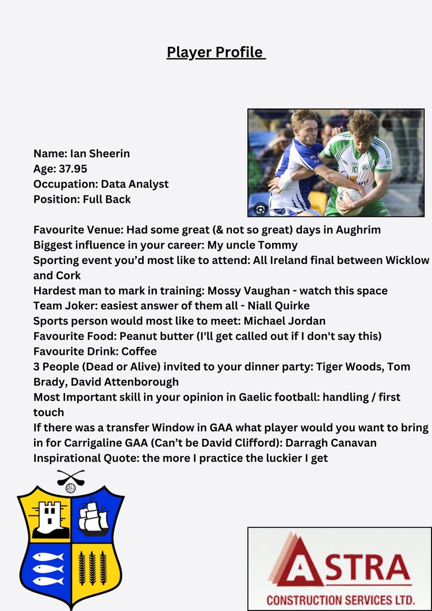 CarrigalineGAA's tweet photo. More Build up towards our Senior Footballers final game of 2023. Another player profile. 

Next up who else but Captain Ian Sheerin. https://t.co/iGsFU7Cwcj