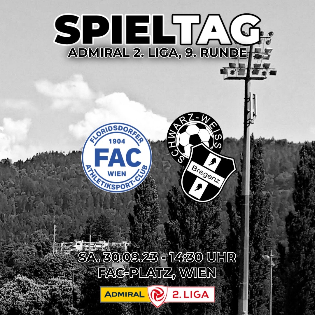 swb1919's tweet photo. SPIELTAG!
๐ #admiralligazwa 9. Runde
๐ @FACWien
๐ฐ๏ธ 14:30 Uhr
๐๏ธ FAC-Platz, Wien
Im Topduell bei starken Floridsdorfern zu Gast!
https://t.co/05cWRMbVD1
#ImmerWeiterSWB #FACSWB #LigaZwa #swbregenz https://t.co/L4seltG0cg