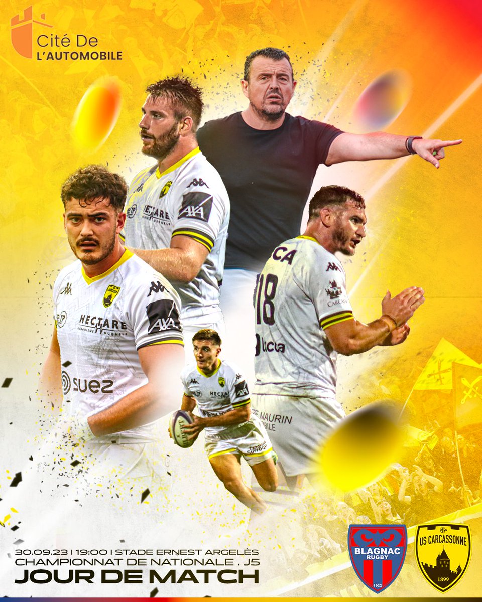 us_carcassonne's tweet photo. Jour de reprise de la compétition... Jour de déplacement... JOUR DE MATCH ! 🔥

On vous donne rendez-vous à Blagnac ce soir à 19h pour soutenir les Jaune&amp;Noir ! 🟡⚫️

#BRUSC #DéfendreNotreCité 📷 https://t.co/O0ElqlyqWs