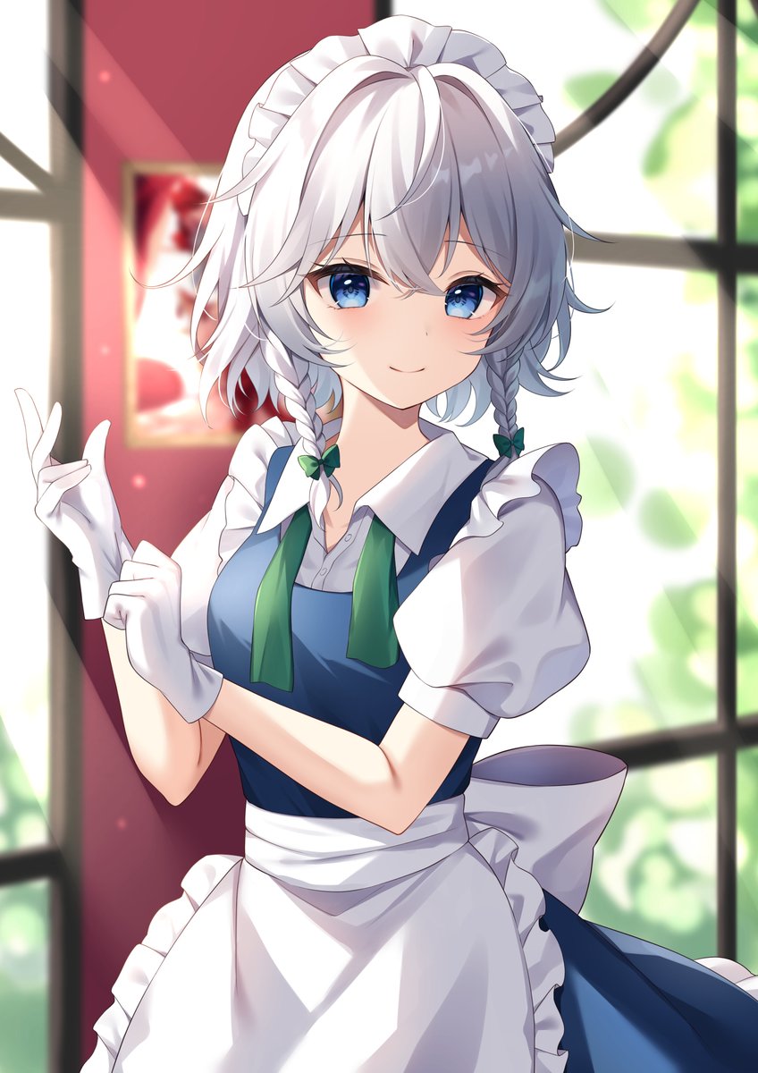 izayoi sakuya 1girl solo maid headdress gloves blue eyes braid apron  illustration images