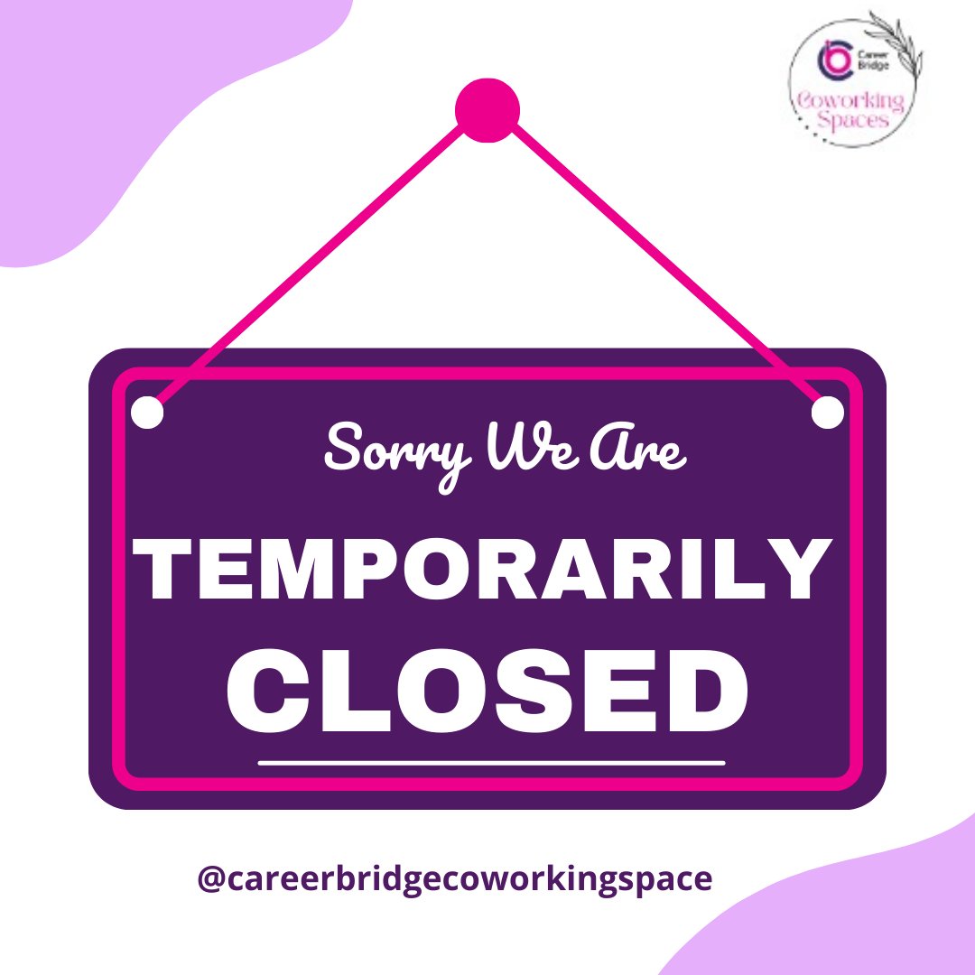 CCareerbridge's tweet photo. Dear coworkers, 
We will be temporarily closed until further notice.
Thank you for understanding, 
Management. https://t.co/UXfn2C0eeS