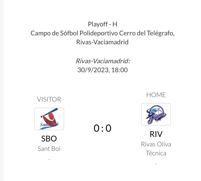 Hoy sabado a las 18h en Rivas playoff de softbol division de honor contra Sant Boi. 123 Rivas!