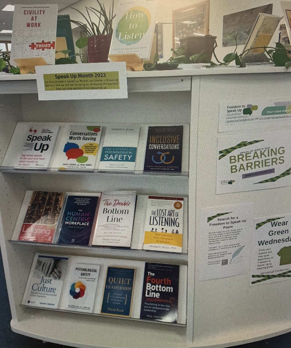 Our #NewDisplays #GreenLibrariesWeek and #SpeakUpMonth 📚 📚 #RCHT #CFT #PlymUni #ExeterMed #CIOSICB