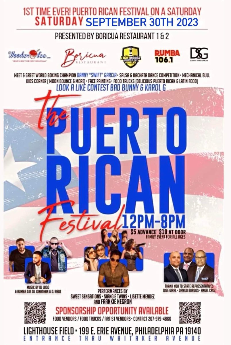 DavidRo33828948's tweet photo. Don't forget the Puerto Rican Festival at the Lighthouse field. Start time 12pm until 8pm. See you there.
#lighthousefield
#boricuaresturant https://t.co/vbdgWSErHu