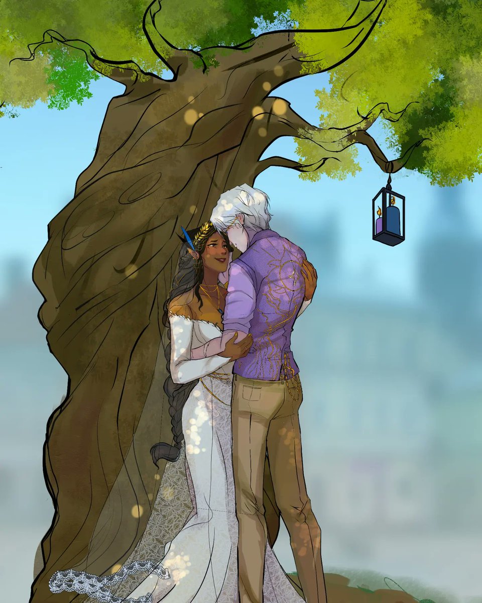 Crithaus's tweet photo. #perchaliaweek23 day 7!! Originally my Legacy piece but I ain't get it done in time but!! the newly married Lord and Lady of Whitestone, during their first wedding during the year break, being all grossly, adorably in love and such #CriticalRole #CriticalRoleArt https://t.co/7T7yIav6rr