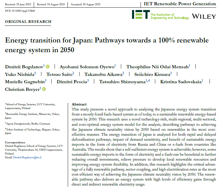 Christian Breyer 🦣 (@christianonre) on Twitter photo 1/ New research <a href="/UniLUT/">LUT University 🚀</a> @RenewableEI_EN <a href="/AgoraEW/">Agora Energiewende</a> doi.org/10.1049/rpg2.1… demonstrates that a #100RE system for #Japan can be achieved at lower cost than a delayed policy scenario with lower ambitions for ramping renewables. Several scenarios are modelled. 1/ New research <a href="/UniLUT/">LUT University 🚀</a> @RenewableEI_EN <a href="/AgoraEW/">Agora Energiewende</a> doi.org/10.1049/rpg2.1… demonstrates that a #100RE system for #Japan can be achieved at lower cost than a delayed policy scenario with lower ambitions for ramping renewables. Several scenarios are modelled.