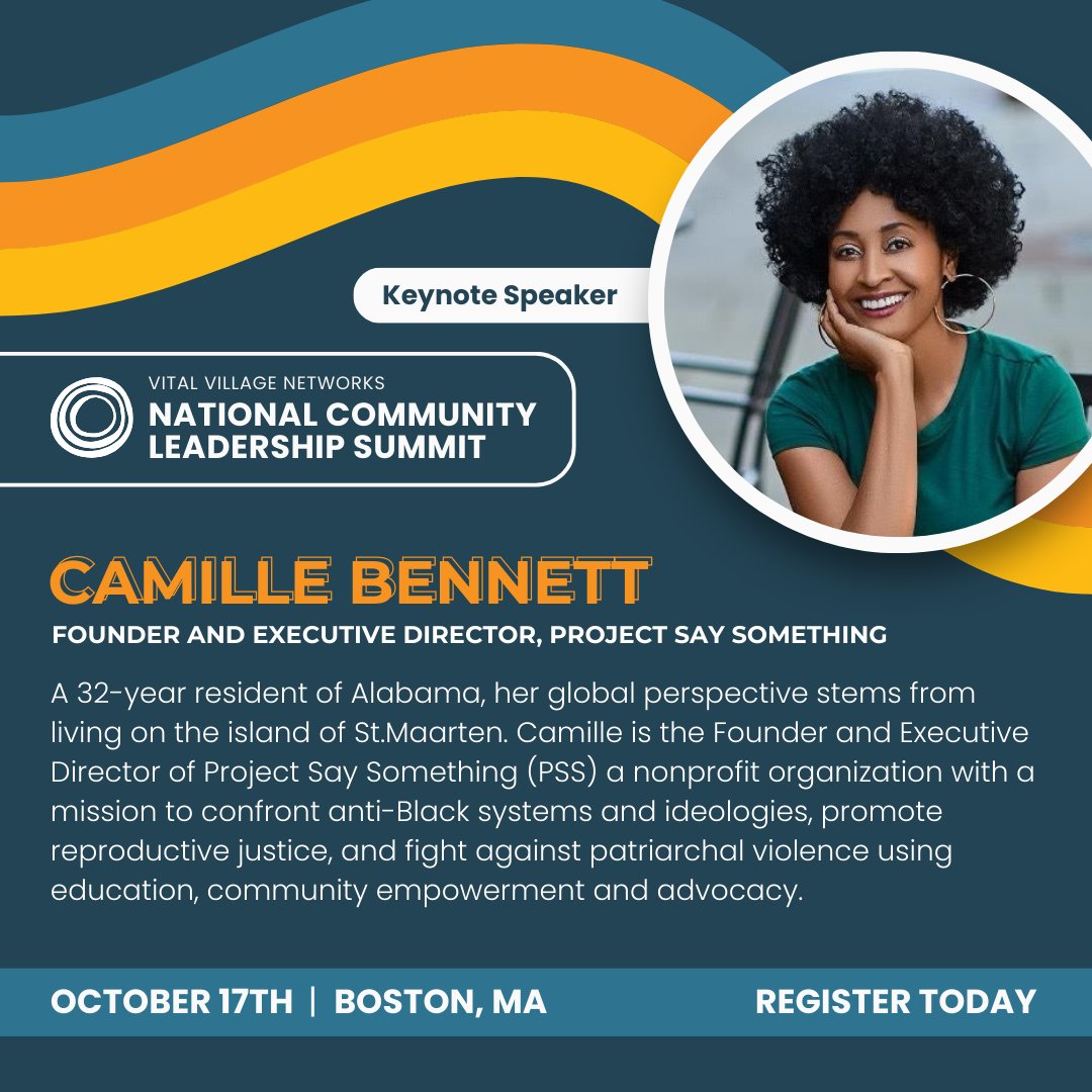 Vital Village (@vital_village) on Twitter photo Meet our keynote speaker, Camille Bennett! Joining us on Oct. 17th at the 2023 National Community Leadership Summit, Camille is the Founder and Executive Director of Project Say Something
<a href="/staywokesouth/">Project Say Something</a>.
Register today: vitalvillagesummit.org/register
#2023NCLS #WritingOurStory Meet our keynote speaker, Camille Bennett! Joining us on Oct. 17th at the 2023 National Community Leadership Summit, Camille is the Founder and Executive Director of Project Say Something
<a href="/staywokesouth/">Project Say Something</a>.
Register today: vitalvillagesummit.org/register
#2023NCLS #WritingOurStory