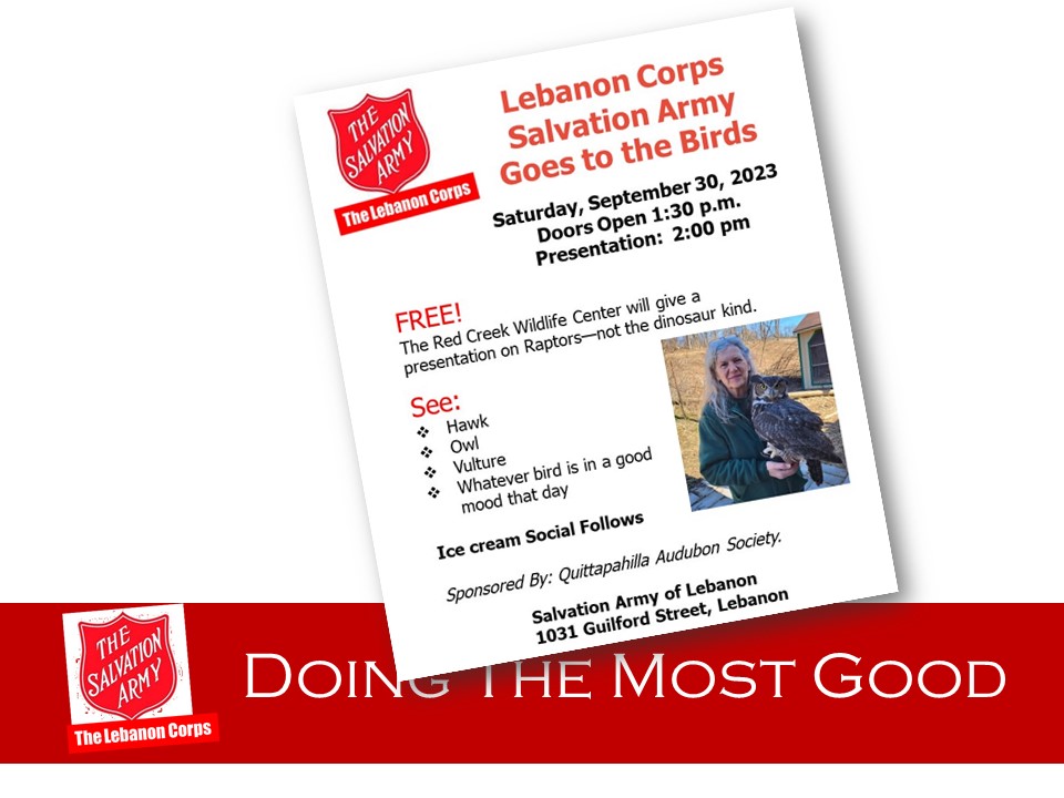 Looking for something to do today? We are going to the birds when the Red Creek Wildlife Center will give a FREE presentation on Raptors—not the dinosaur kind. Hawks, owls, vultures, and more!  Come to the Corps-doors open 1:30pm.
Ice cream Social Follows