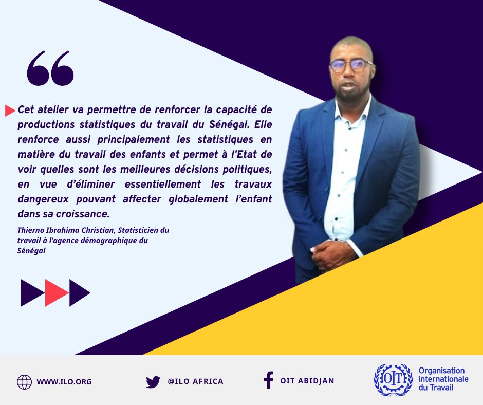 ILOAfrica's tweet photo. Fin ce jour à Abidjan de l'Atelier régional #Afrique de @ILOAfrica et de la #CUA sur la Collecte et l'Analyse de Données sur le #TravailDesEnfants .
Impressions de Thierno Ibrahima Christian, statisticien, participant du #Sénégal.
@AfricaAccel ; #GALAB ; @USDOL https://t.co/x3SuzVY6wp