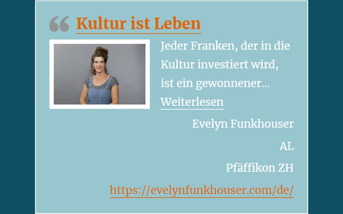 Pro_Kultur's tweet photo. Kultur ist Leben

Evelyn Funkhouser | AL Pfäffikon ZH
https://t.co/5RvsdafPqj

https://t.co/ytks081BCB

Weitere Statements unter https://t.co/6MwIxta9zG  

Facebook: 
https://t.co/6MwIxta9zG 

Instagram: 
https://t.co/M4UwHJOHOR https://t.co/rruH8sEvSc