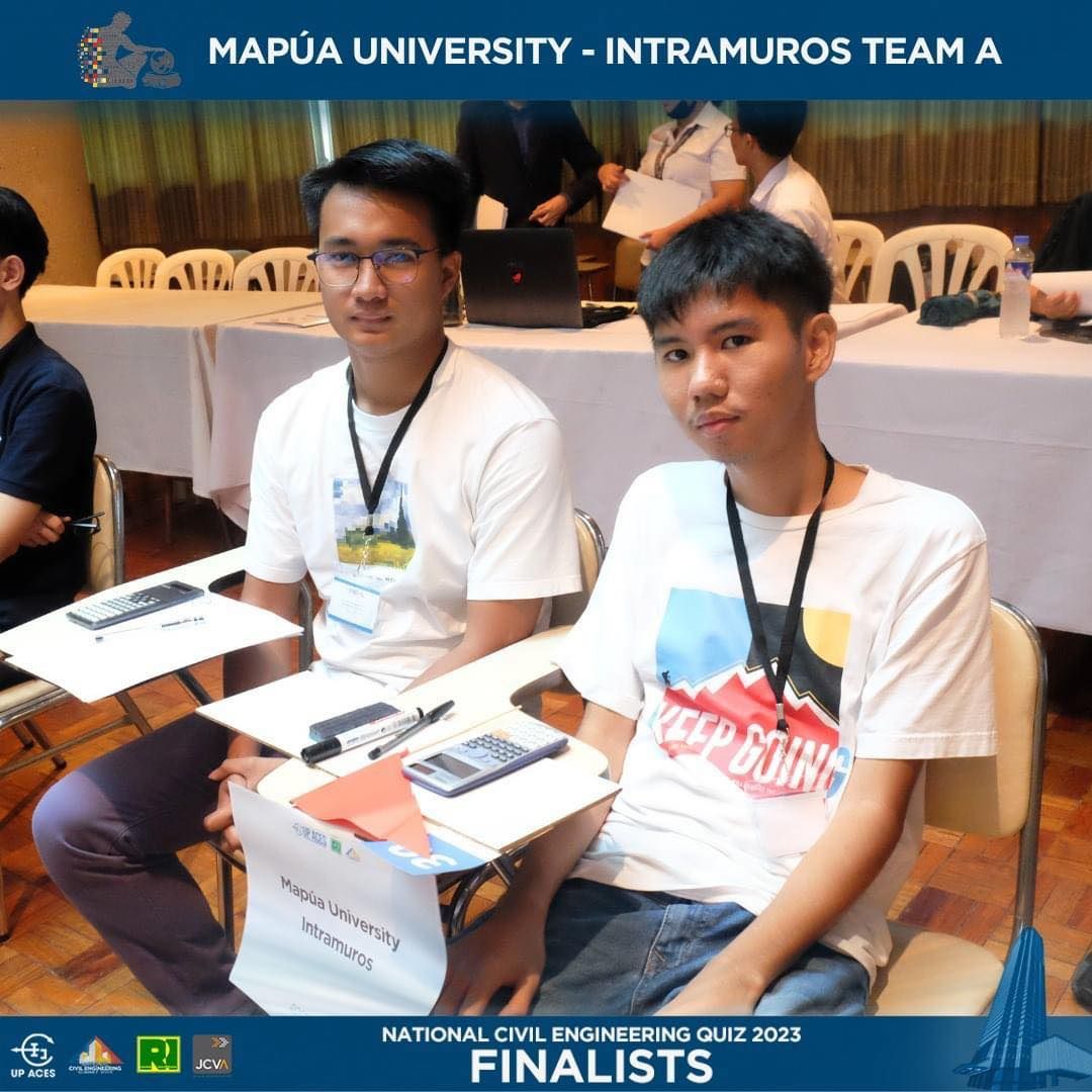 mapuarc's tweet photo. BREAKING: Mapua University Team A shines bright as they secure a spot in the top 5, making them finalists in the prestigious 2023 National Civil Engineering Quiz Bee! 🌟

Congratulations to John Carlo Furiscal and Aris Rey Lopez for their outstanding achievement! 

#MapuaRC https://t.co/HPf1l6E5ME