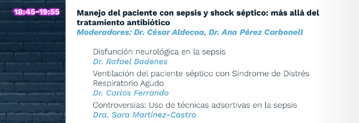 GtipoS's tweet photo. MasterClass en el Manejo de la Sepsis y Shock Séptico, 4ª edición. Madrid, 29-30 de septiembre de 2023
@GAguilarSICU @EmilioMaseda @FernandoRamasco @Cesar_Aldecoa @Anaperezelda1 @BadenesR @cafeoranestesia @eusonsara_ https://t.co/sdoeJb62Af