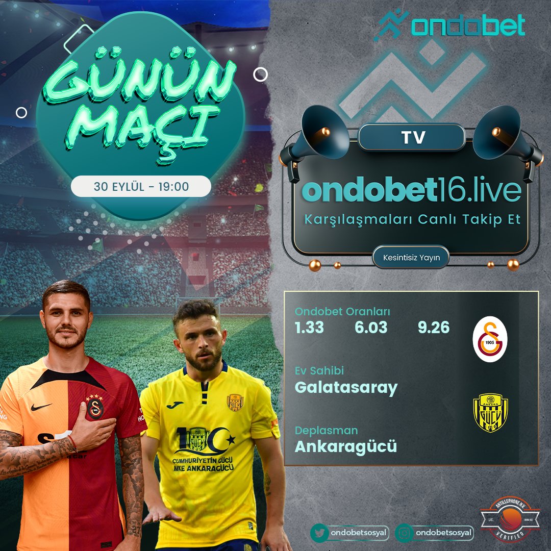 ✅Günün Karşılaşması Ondobet’te!

⏰19:00’da GALATASARAY 🆚 ANKARAGÜCÜ karşı karşıya geliyor. 

⚡️En yüksek oranlar ve bahis çeşitleri Ondobet’te!
📺 Canlı izlemek için ondobet17.live

🌟heylink.me/ondobet/