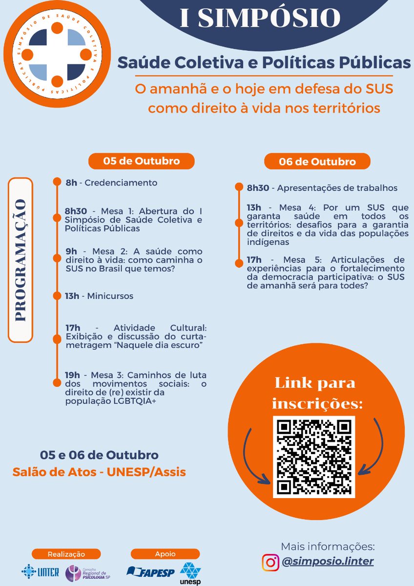 crp_sp's tweet image. Subsede Assis convida para o I Simpósio de Saúde Coletiva e Políticas Públicas: O amanhã e o hoje - em defesa do #SUS como direito a vida nos territórios. 
Serão dois dias de intensas atividades, 05 e 06/10, realizadas na #UNESP #Assis.
 
Inscreva-se: crpsp.org/evento/view/10…