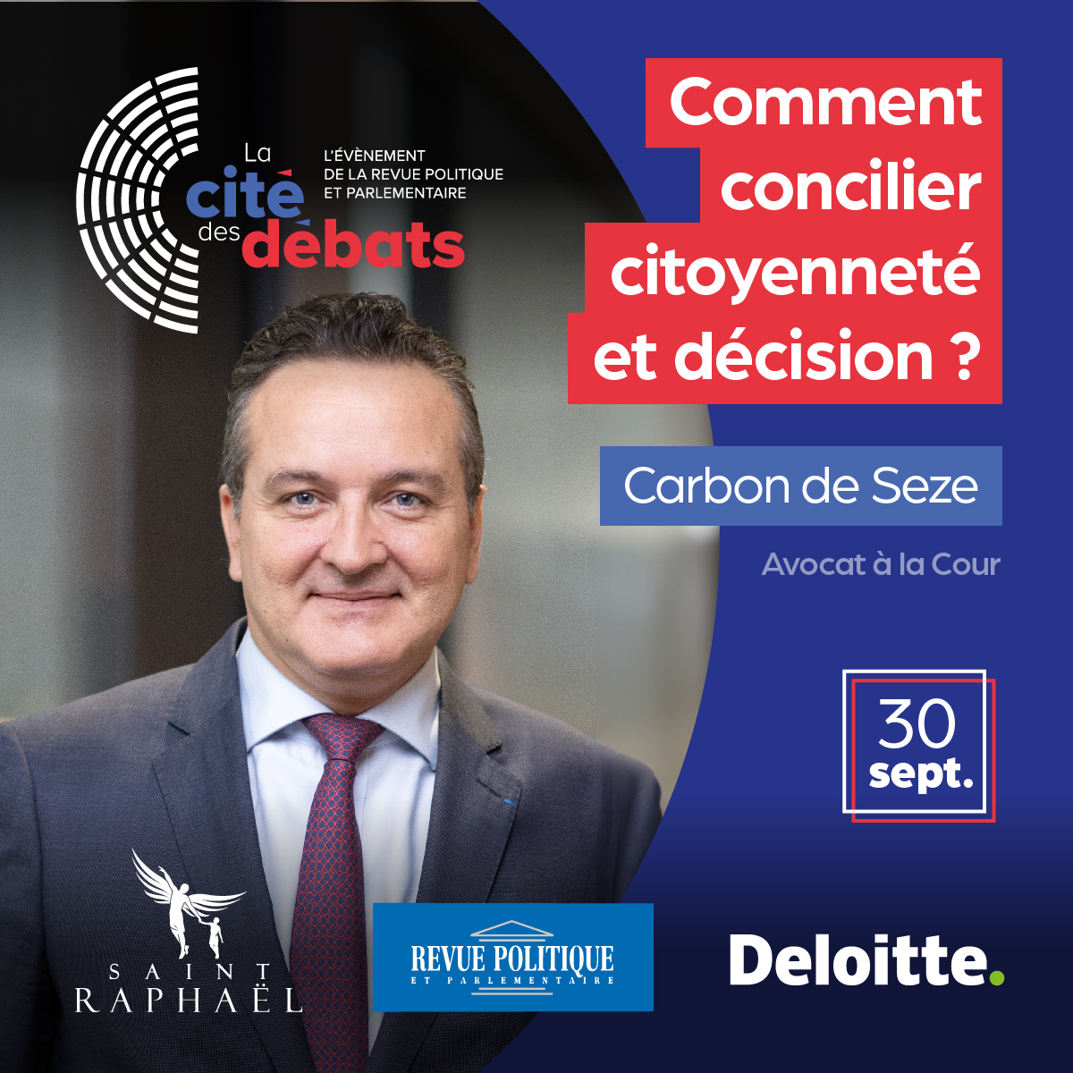 Heureux d'intervenir ce jour à la #CitéDesDébats2023 sur le thème : Comment concilier citoyenneté et décision? @RevuePol   @DeloitteFrance @VilleStRaphael ville-saintraphael.fr/information-tr…