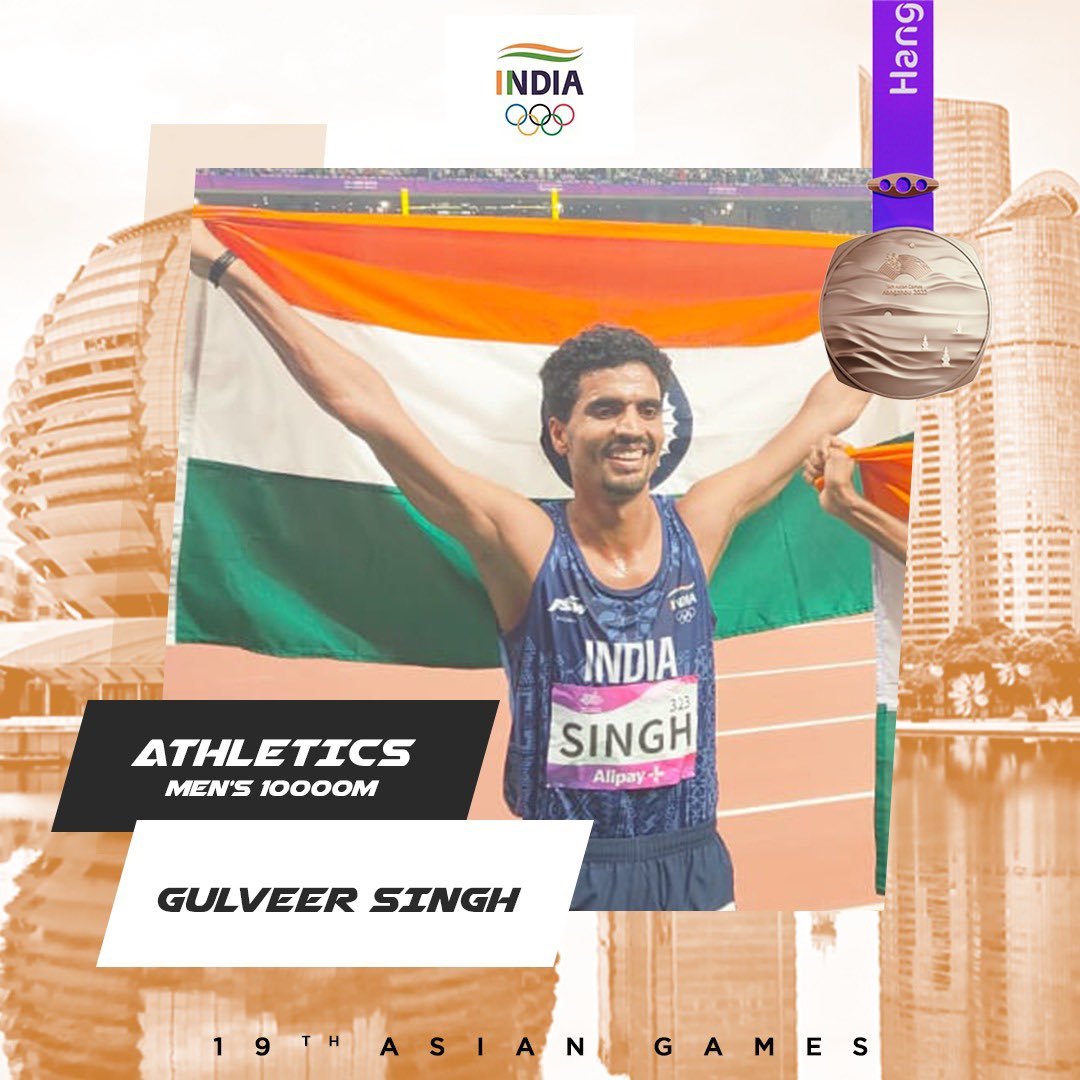 chowdaryg's tweet photo. Congratulations to #KartikKumar and #GulveerSingh for achieving a double podium finish in the Men's 10,000m event at the #AsianGames2022. They won the Silver🥈 and Bronze🥉Medals respectively and we are all proud of their achievements.