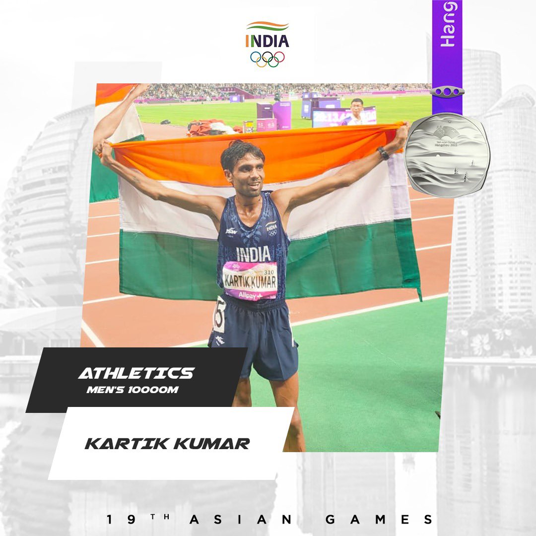 chowdaryg's tweet photo. Congratulations to #KartikKumar and #GulveerSingh for achieving a double podium finish in the Men's 10,000m event at the #AsianGames2022. They won the Silver🥈 and Bronze🥉Medals respectively and we are all proud of their achievements.