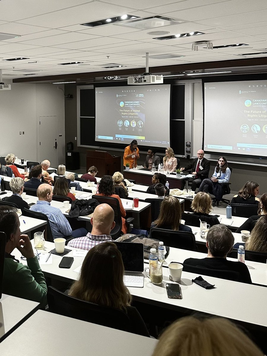 AnimalJustice's tweet photo. Day 2 of #CALC2023 kicks off with a jam-packed session by Rajesh Reddy, @Mon_L_Miller, Jeff Kerr, &amp; @MatthewGLiebman, exploring the future of animal rights litigation in North America &amp; strategies for success 🏆🐾 https://t.co/N0fscAlhyk