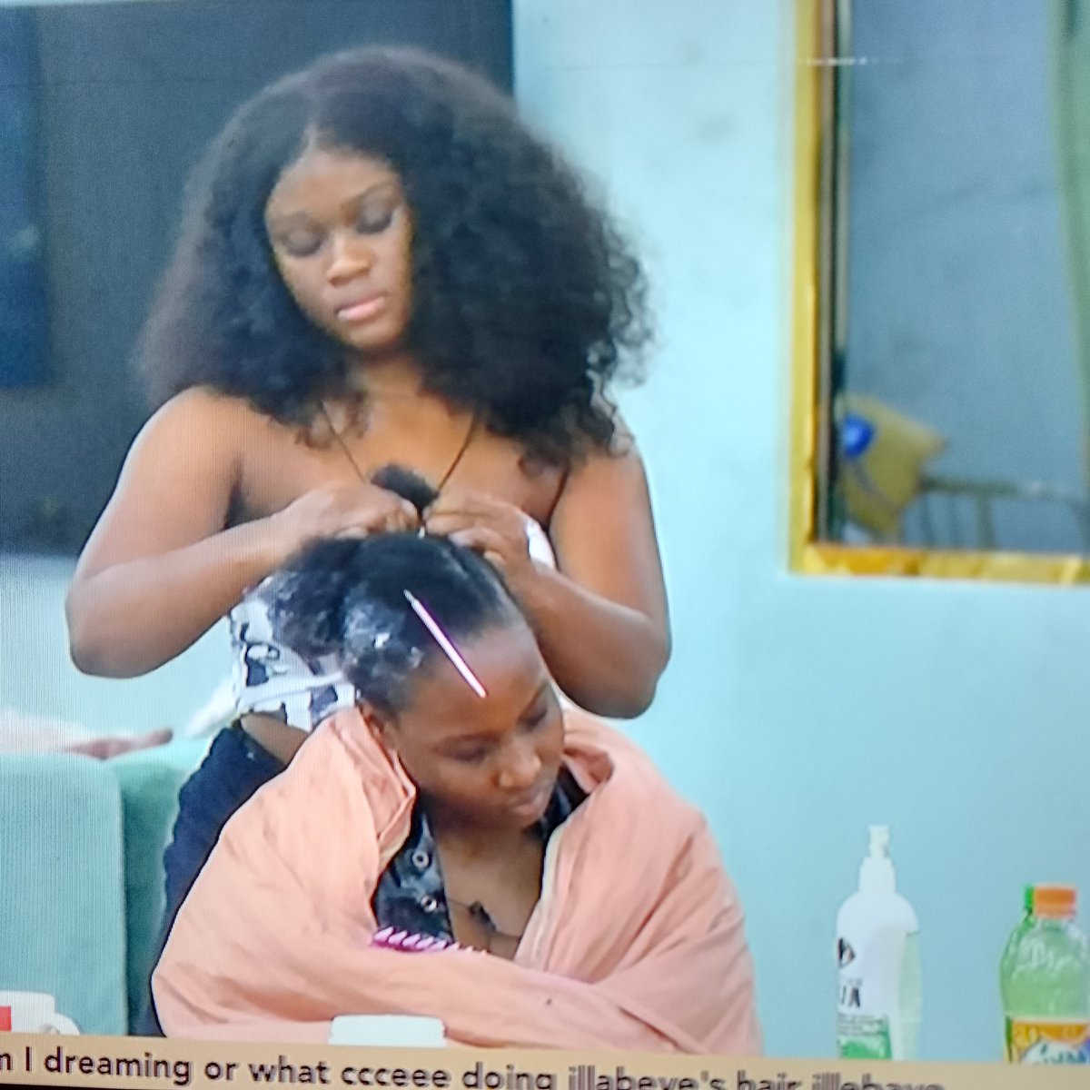 Ceec is making Ilebaye's hair now, we did not see her Victim & Pity FC o. Later, una go just dey open mouth waaaa 🙄 🙄
#BBNaijallstars
#BBNaijaAllStars 
#BBNaija 
#BigBrotherNaijaAllStars 

Congratulations Ceec