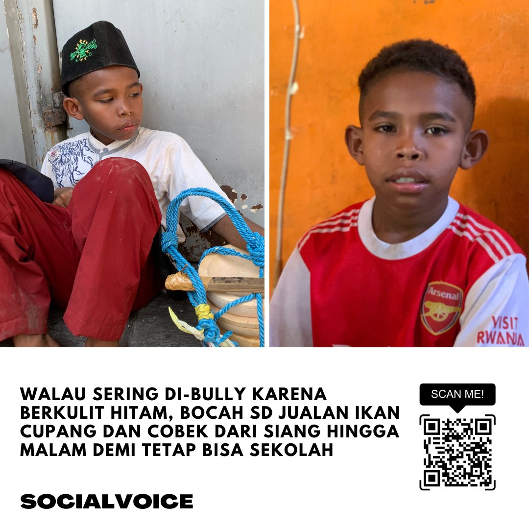 sosmedkeras's tweet photo. Bocah kelas empat SD bernama Muhammad Mughnia Pratama kerap di-bully di sekolahan karena miskin dan berkulit hitam. Ia terkadang lelah, namun ia sadar harus tetap berjuang untuk kebutuhan sekolah dan bantu orang tua. 

“Kasian ke mamah, buat bantu sekolah. Apalagi mamah baru ngelahirin…jadi mamah enggak lagi bisa kerja….aku biasa jualan ikan terus kalo pulangnya jualan ini (cobek) ..sejak kelas dua kak.” kata Tama.

Sudah dua tahun Tama berjualan untuk bisa tetap sekolah. Di sekolah, ia jualan ikan cupang dan hias. Pulangnya keliling Kota Bandung berkilo-kilometer untuk jual cobek hingga malam. Tubuh mungil tersebut  dibalut keringat lelah dan panasnya terik matahari. 

Hanya ribuan rupiah keuntungan yang didapat tiap harinya. Uang tersebut dipakai untuk ongkos dan menabung peralatan sekolah. Bilamana Tama tak jualan atau jualannya tak laku, ia tidak punya ongkos untuk pergi ke sekolahan. 

Seragamnya sudah tak muat lagi, karena malu dengan temannya, anak ini harus menabung dari hasil jualan untuk bisa membeli seragam. Di sisi lain Tama tak tega melihat adiknya yang baru lahir tidak minum susu formula. Berapapun hasilnya jualan, ia gunakan untuk keperluan sekolah dan bantu orang tua, 

Tama bertekad untuk menjadi anak berbakti dan ingin jadi tentara untuk bahagiakan orang tua. Hai orang baik, mari kita bantu De Tama dengan sebarkan campaign ini dan berdonasi seikhlasnya. Donasi akan disalurkan untuk keperluan sekolah De Tama dan modal usaha orang tuanya. 

LINK DONASI
https://t.co/aSD6XGVUCs 

[credit : x/rakaputrapr]
