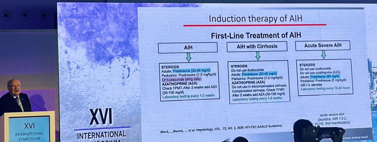 How to treat AUTOIMMUNE HEPATITIS ? Prof. Manns proposes this algorithm in: - AIH without cirrhosis - AIH with cirrhosis - Acute severe AIH #livertwitter #medtwittwer