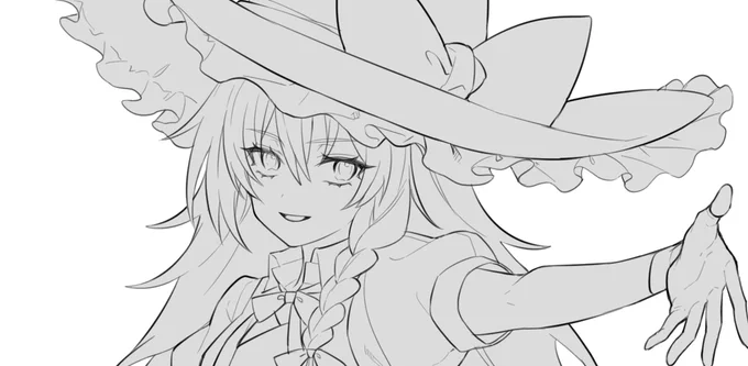 東方人気投票、魔理沙が一位だったみたいでちょうど魔理沙描いてたから見せちゃお～
ちなみに霊夢も描いている 