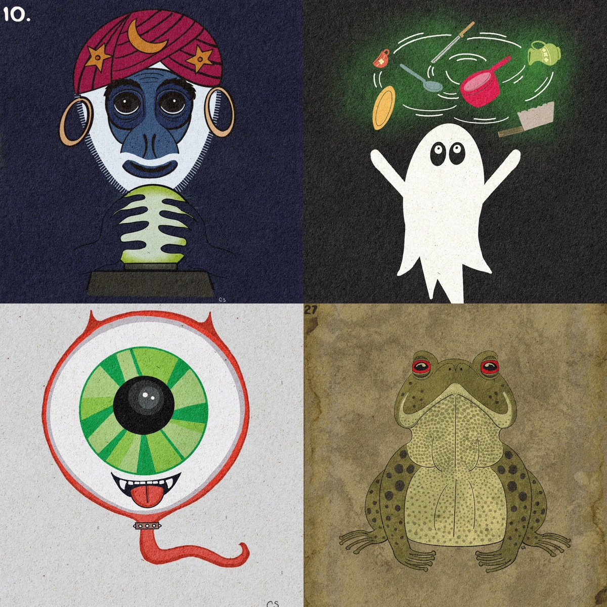CharityESchmidt's tweet photo. It's the day before  #frightfall2023 drawing challenge starts . Here are a few from last years #frightfall2022 . https://t.co/YIgDJFHxEW