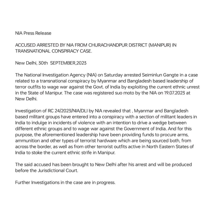 <a href="/NIA_India/">NIA India</a> nabbed Illegal immigrants Terrorist Occupying Manipur from Myanmar whose motive is to create Zalengam, but the real Narco Kuki Leaders are provided immunity under SOO. Abrogate SOO and Secure India <a href="/NIA/">nia banks</a> <a href="/AmitShah/">Amit Shah</a> #Manipur