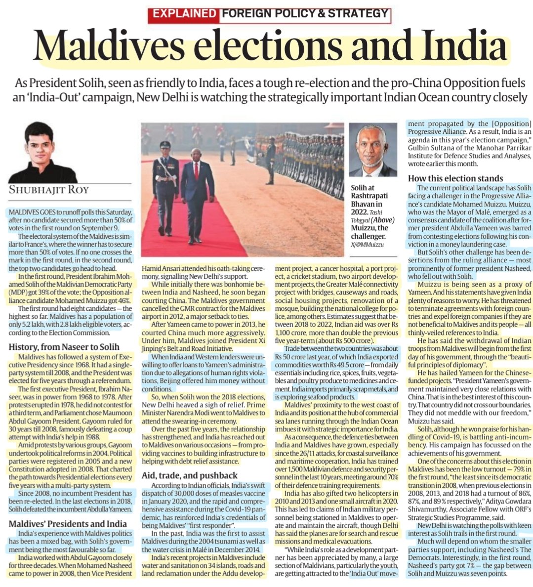 imRavikantYadav's tweet photo. 'Maldives Election and India'
Details:Maldives election system,current news, India-Maldives changing relations,election results impact on #India &More info
#Maldives #elections
#presidentSolih #Muizzu2023
#India #China
#politics #GeoPolitica
#ForeignRelations
#UPSC
Source:IE https://t.co/97ZFdLl0Vu
