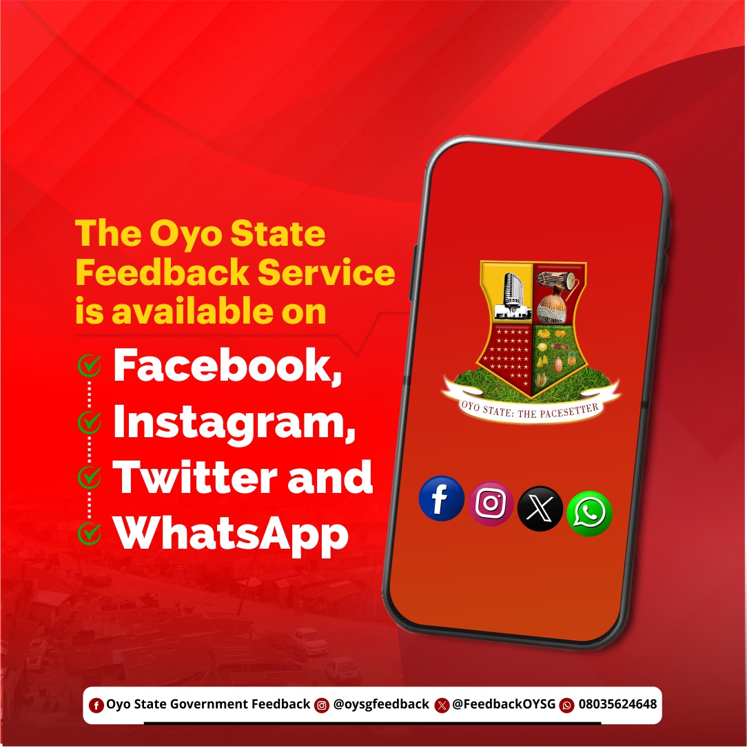 FeedbackOYSG's tweet photo. The Oyo State Feedback Service is available to attend to your governance issues. Get in touch with us now. https://t.co/T5JLAsgEoC