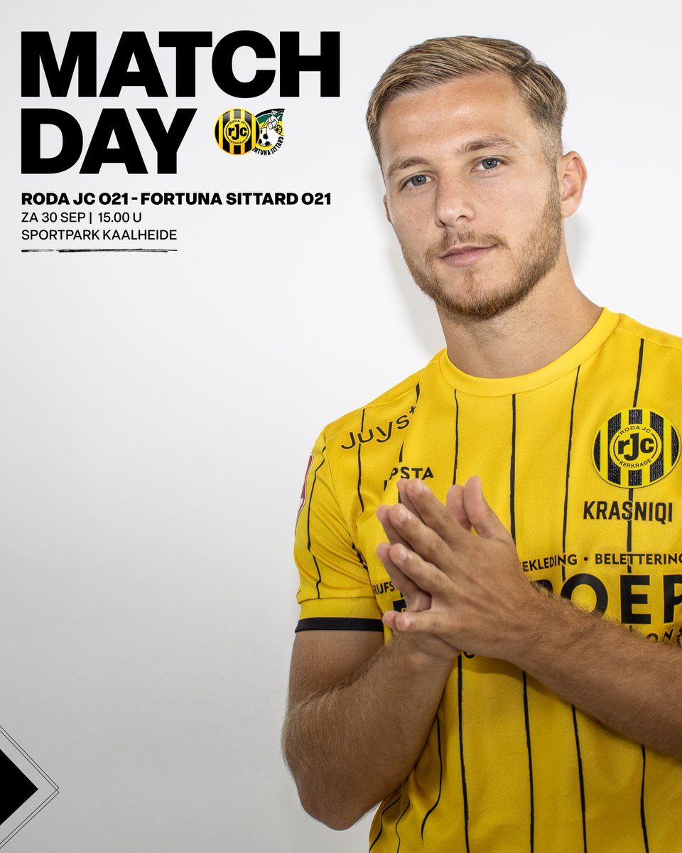RodaJC_Academie's tweet photo. 𝗗𝗘𝗥𝗕𝗬𝗗𝗔𝗬 voor onze 𝗢𝟮𝟭! 🔥
Roda JC O21 neemt het vanmiddag om 15.00 op tegen provinciegenoot Fortuna Sittard O21.
📲 Volg de wedstrijd 𝗹𝗶𝘃𝗲 via ons verslag op X of bekijk de hoogtepunten 𝗹𝗶𝘃𝗲 op onze Instagram-stories!
#RODFOR #RodaJC https://t.co/Jjpo0ZDPui