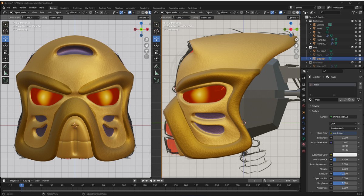 Itsachowthing's tweet photo. Wanted to redsign a #Bionicle mask in the style of the original 3 miramax films. I present a golden Kanohi Hau (Mask of Shielding). 

#blender #blender3D #lego https://t.co/jBqc5Fzefd