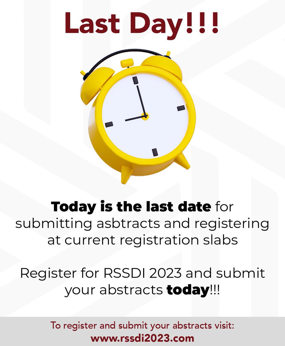 rssdi2023's tweet photo. @RSSDI2023- Last Day!!

"⏳ It's now or never!
Today is the LAST day to register. Don't miss out!  #LastChance"

.
.
.
.
#conference #events #rssdi2023 #HealthcareInnovation #meetingplanners #eventtrenders #eventmarketing #eventplanning #diabeteskamahakumbh #medivisionevents https://t.co/Oy8KKrs0QM